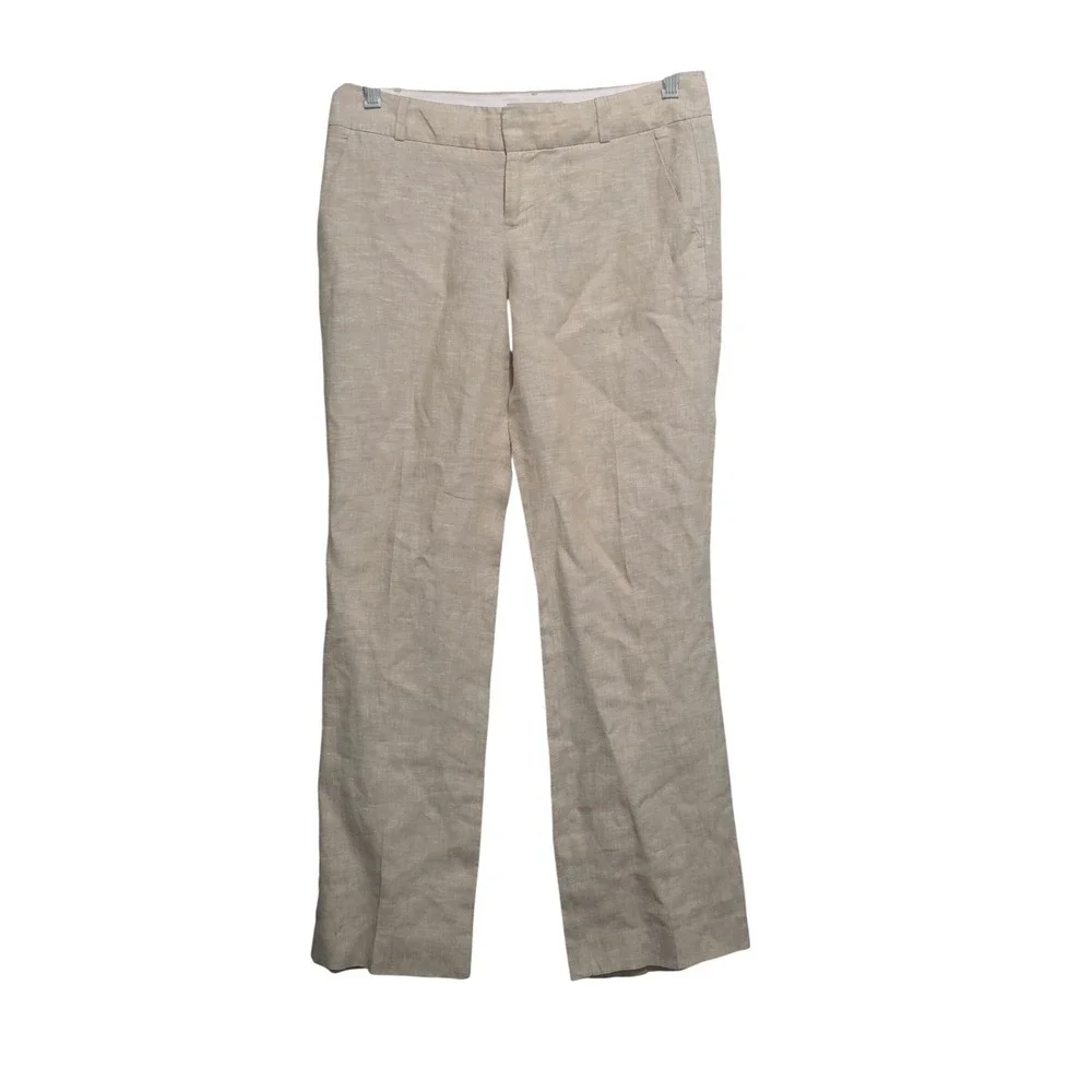 Banana Republic Martin‎ Fit Beige Linen Straight Leg Trousers Women's  Sz 2pa B1